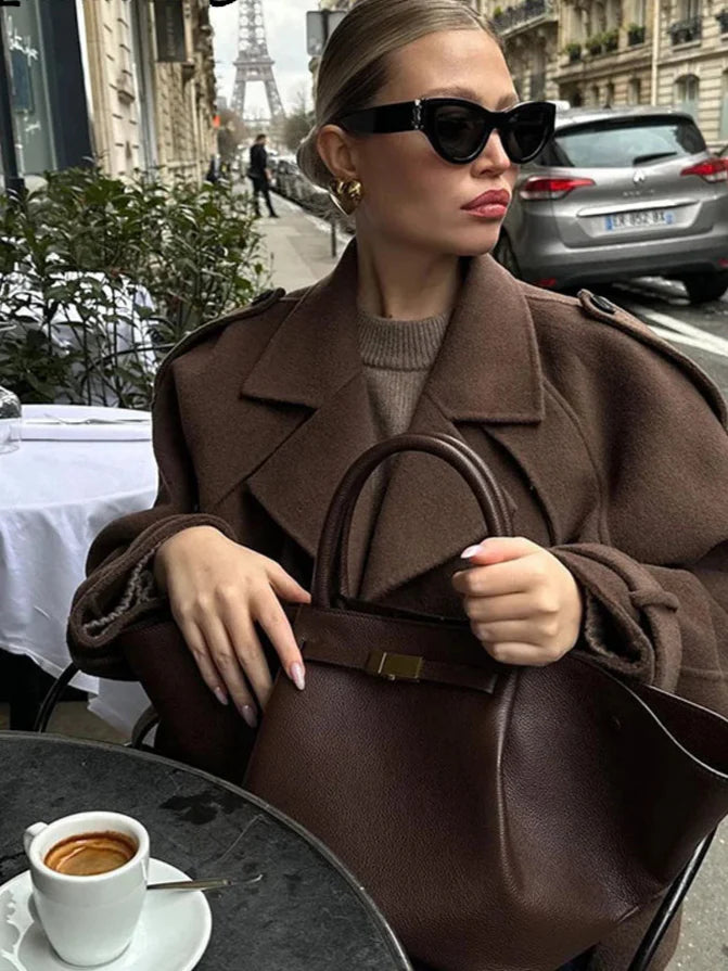 ELEGANT WOOLEN LAPEL COAT