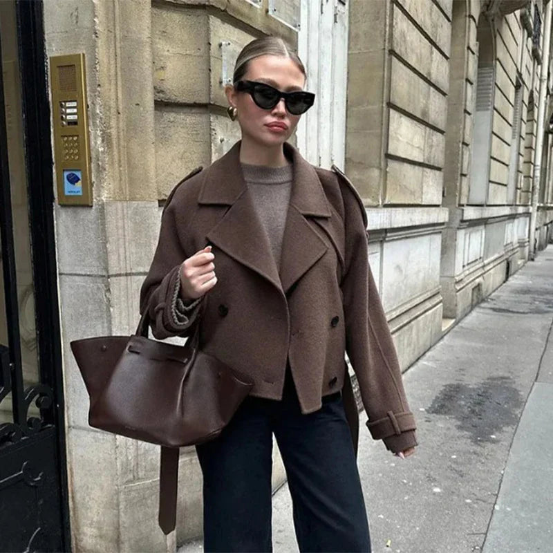 ELEGANT WOOLEN LAPEL COAT