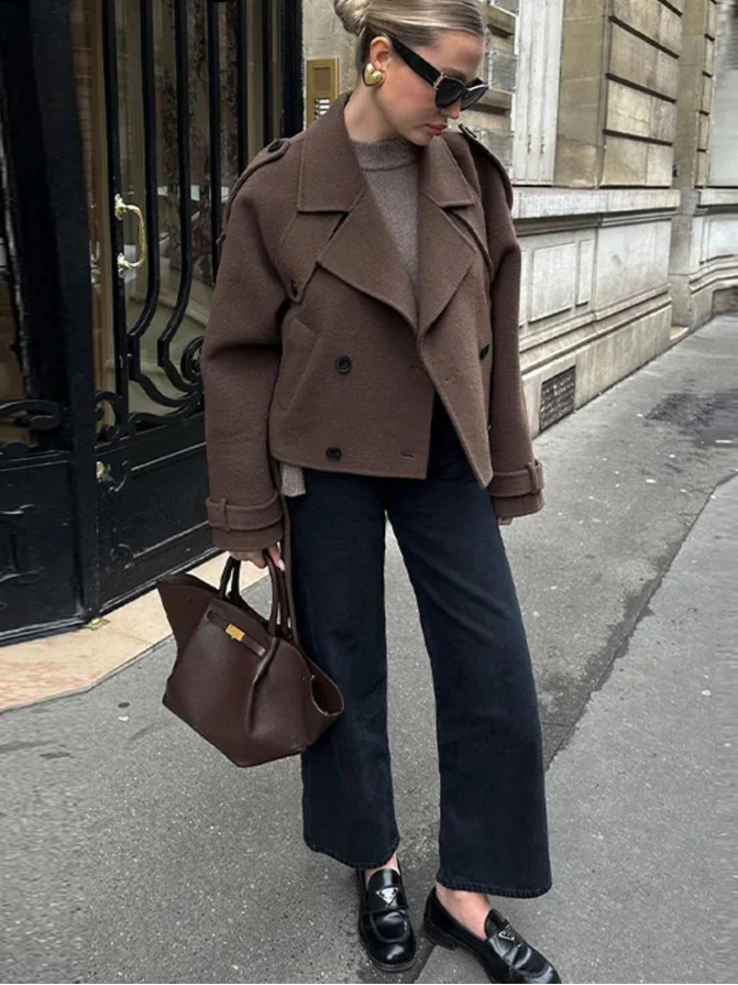 ELEGANT WOOLEN LAPEL COAT