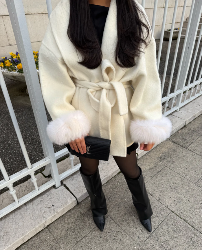 WOOLCOAT WITH FUR- WHITE