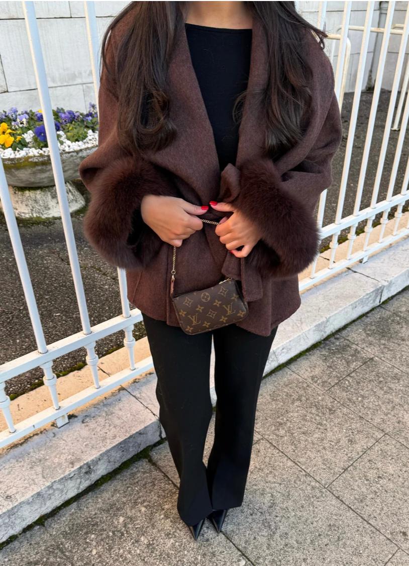 WOOLCOAT WITH FUR- MOCCA