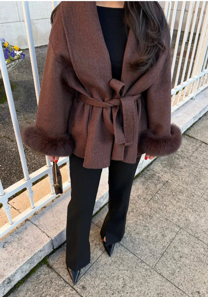 WOOLCOAT WITH FUR- MOCCA