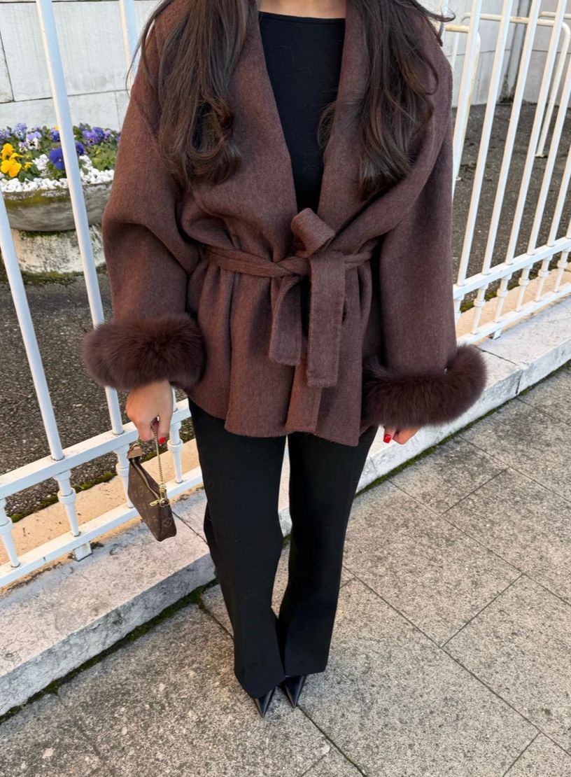 WOOLCOAT WITH FUR- MOCCA